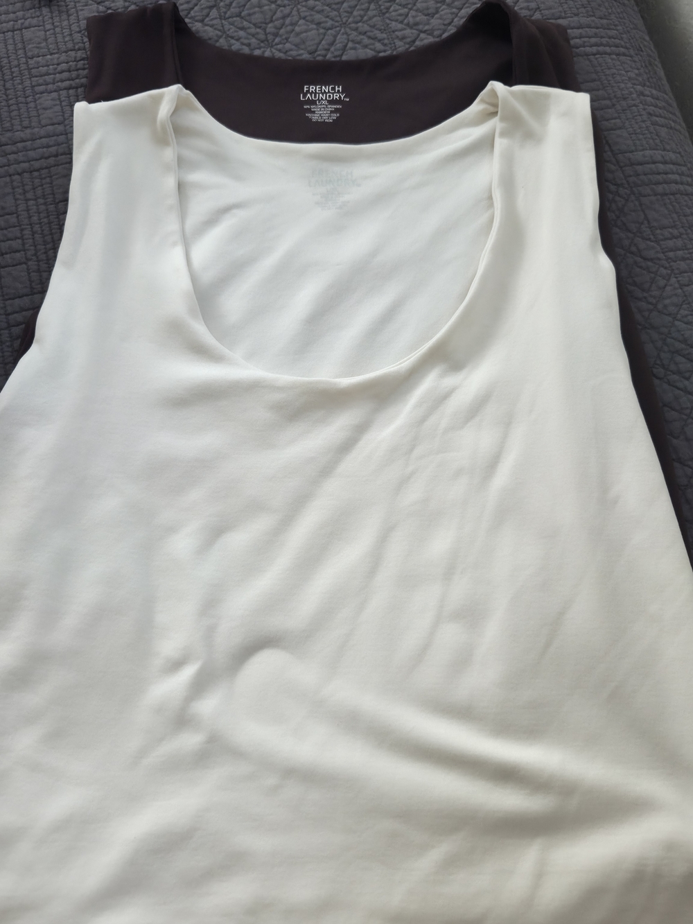 French Laundry Cream and Brown Scoop Neck Tank Top